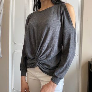 gray front-twist shoulderless sweater size S
